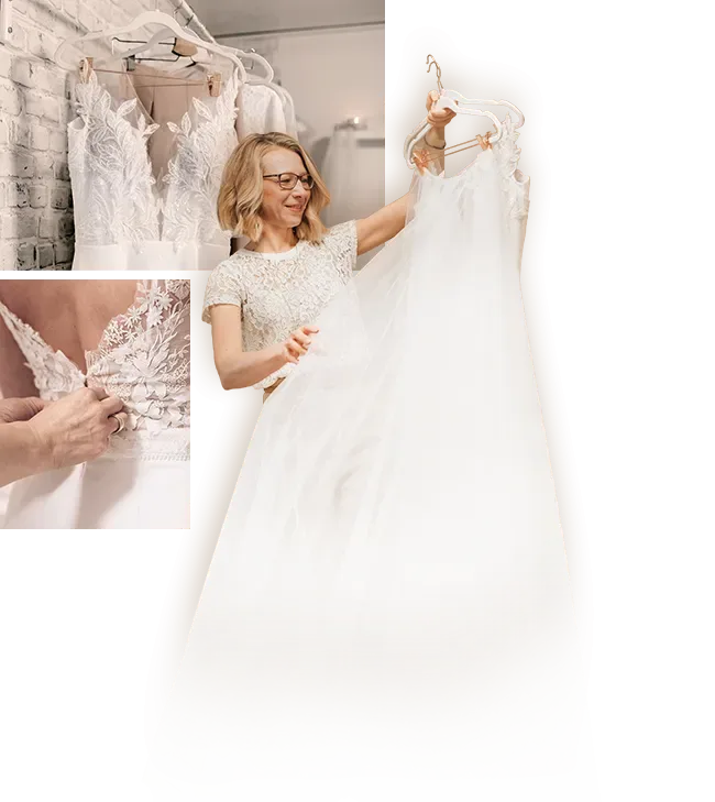 Handgefertigte Brautkleider und feine Spitzendetails aus dem Atelier