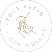Siegel mit Nadel und Faden und der Umschrift „Jedes Kleid ein Unikat"